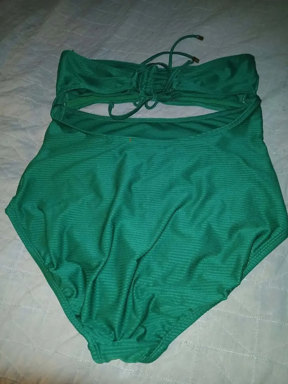 Time and Tru Green Ribbed Cutout High-Waisted Bikini Bottoms XL (16-18)